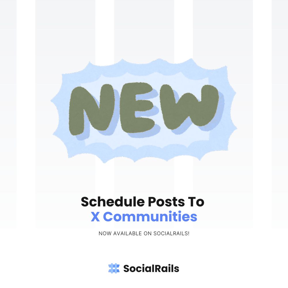 Now possible in SocialRails, schedule posts to X communities🔥

✨ Schedule to 9 social media platforms
✨ Generate short-form content
✨ Manage up to 25 brands