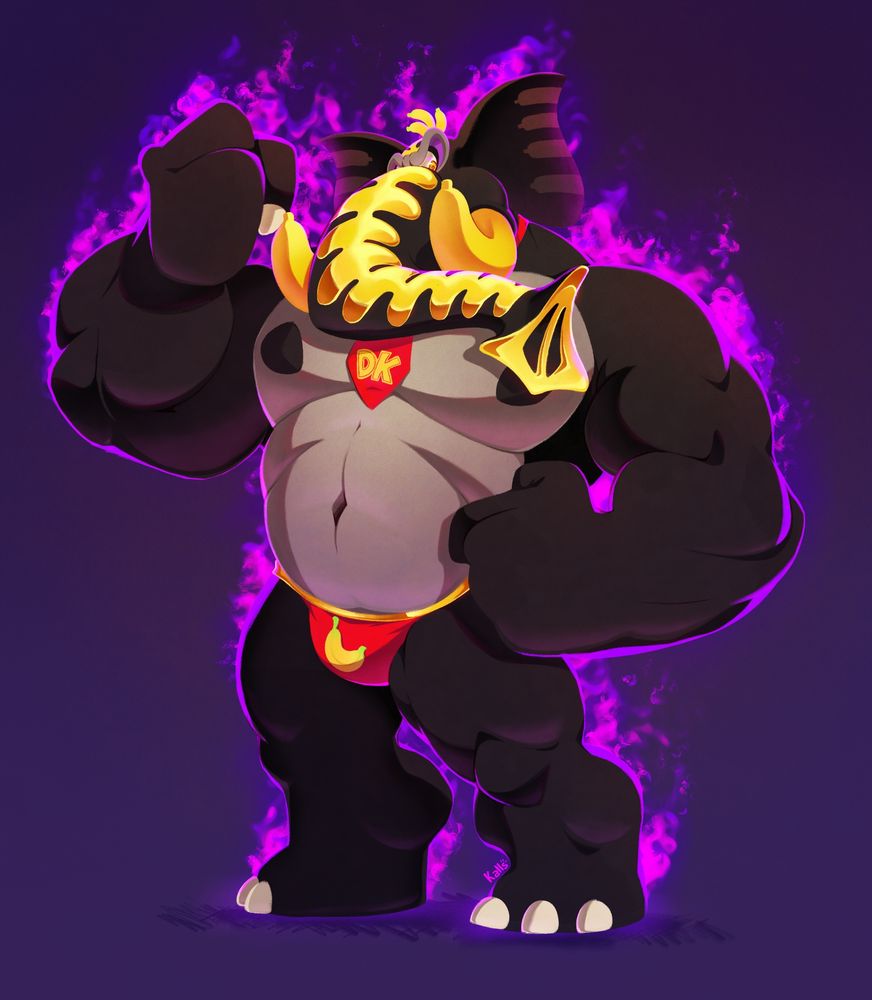 arte digital 

personagem donkey kong em sua forma elefante bananza, usando apenas sua clássica gravata vermelha com suas iniciais e uma cueca também vermelha com uma banana estampada 
