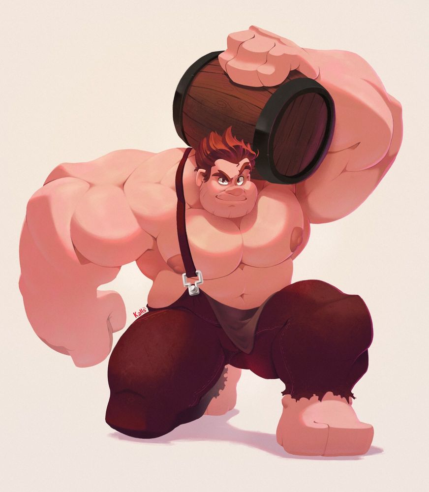 artr digital 

personagem ralph, de detona ralph, segurando um barril e sem camisa