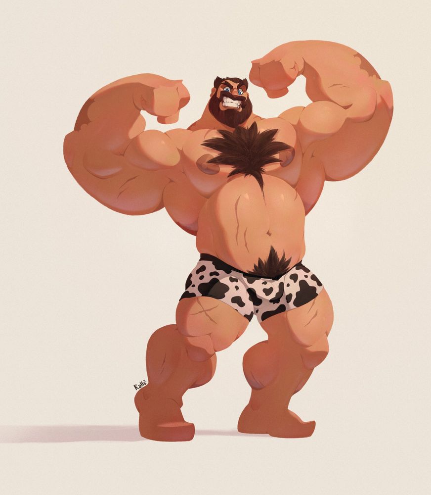 arte digital 

Raul bruel, de miraculous, flexionando seus músculos e usando apenas uma cueca com estampa de vaca