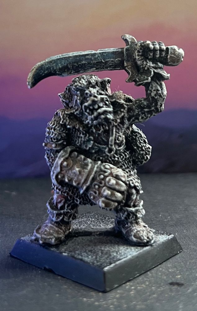 Black Orc metal miniature from 1988 Iron Claw series, sculpted by Bob Olley. 
