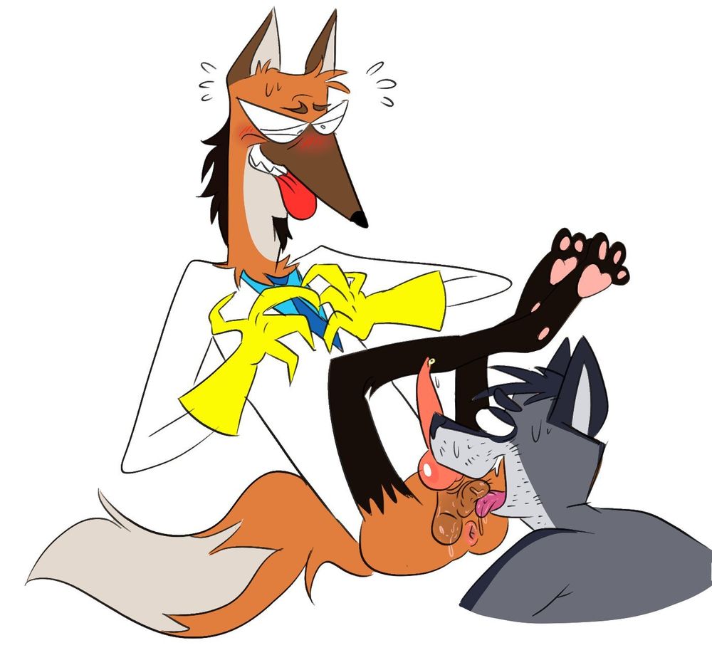 Furry Scudworth, who is a maned wolf, getting oral from Wulfington. With heavy focus on balls.