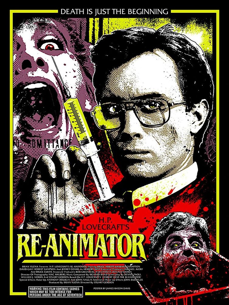 Movie poster for Re-Animator, directed by Stuart Gordon.