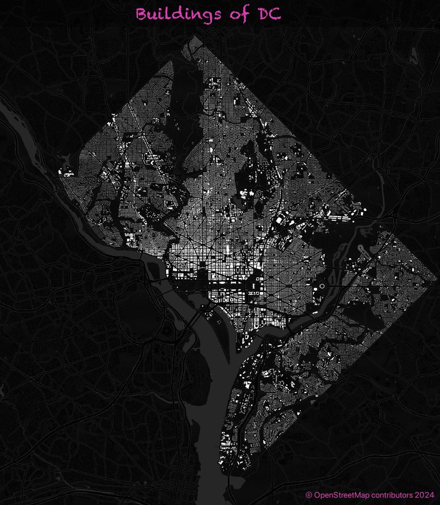 building footprints for Washington DC in white on a charcoal background