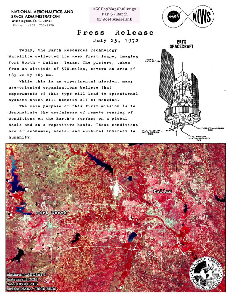 a retro "press release" announcing the first Landsat image published on July 25, 1972