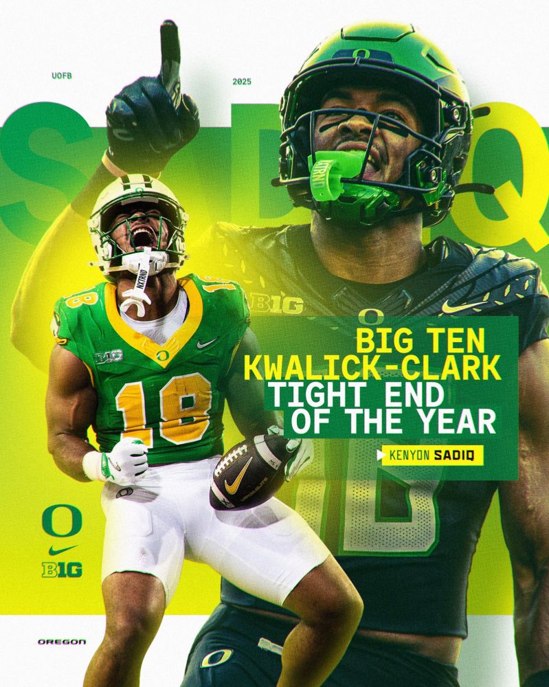 Oregon football TE Kenyon Sadiq is the 2025 Big Ten Kwalick-Clark Tight End of the Year!