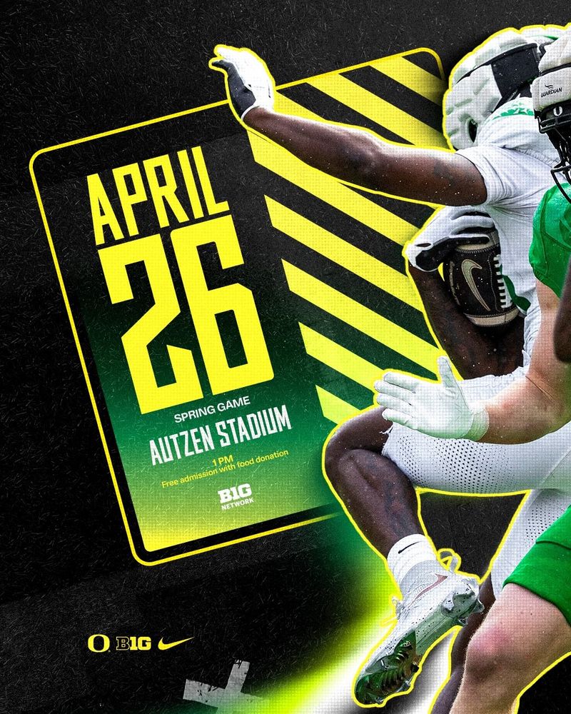 April 26, 2025 oregon football spring game at Autzen Stadium 1pm. Free admission with food donation