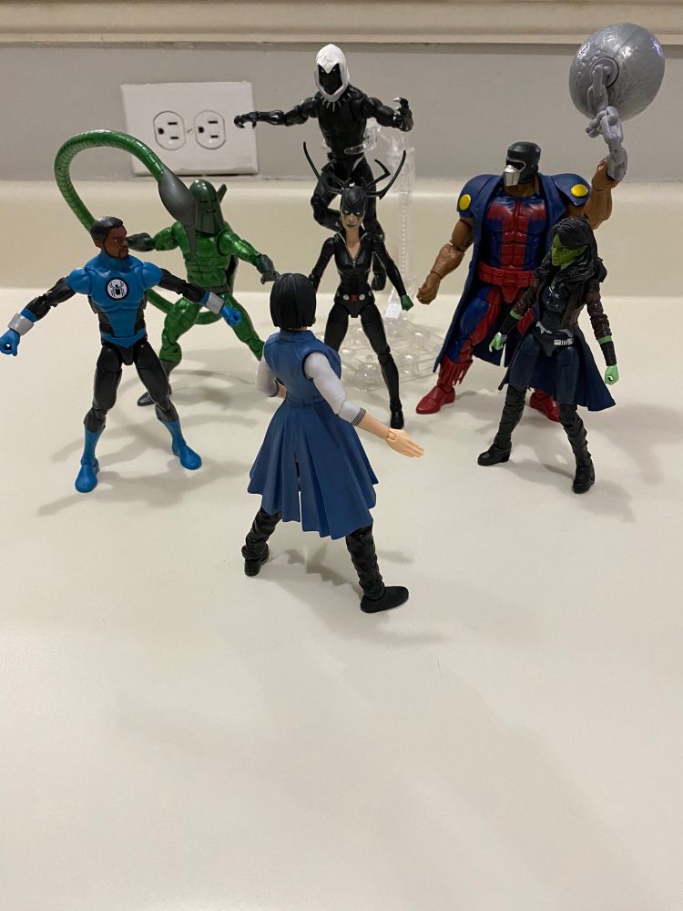 Ace vs The Sinister Rogues

Bottom (left to right):
Blue Spider
Green Gazelle (Gazelle for short)
Bruja

Top (left to right)
Tall Tail
The Gloom
Wrecking Ball