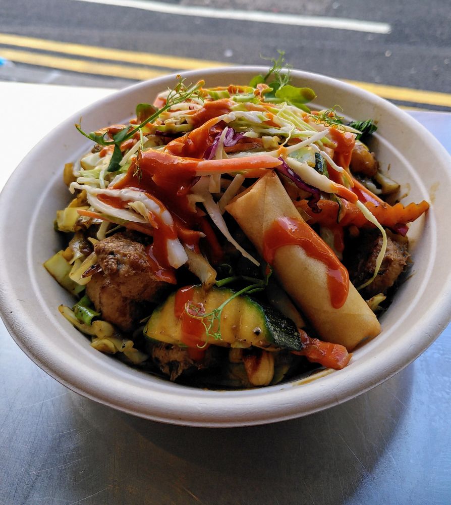 Jerk Bowl
Fragrant Jerk Spices cooked with selected mixed vegetables and ripe plantain served over steamed Cookdaily rice and topped with freshly handcut smoky coleslaw
Vegan Chicken
Cashew Nuts
Spring Roll
Drizzled with scotch bonnet sauce