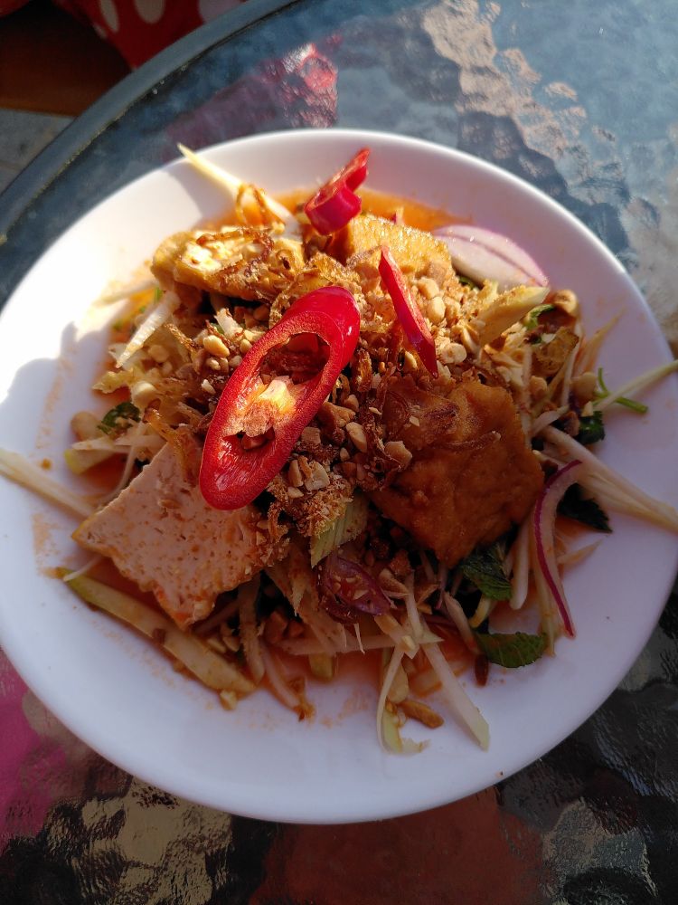 Vegetarian Papaya Salad (Nom Chay)
Crunchy green papaya with, Tofu, peanuts, carrot, mint, Coriander, garlic, chilli, vinegar
