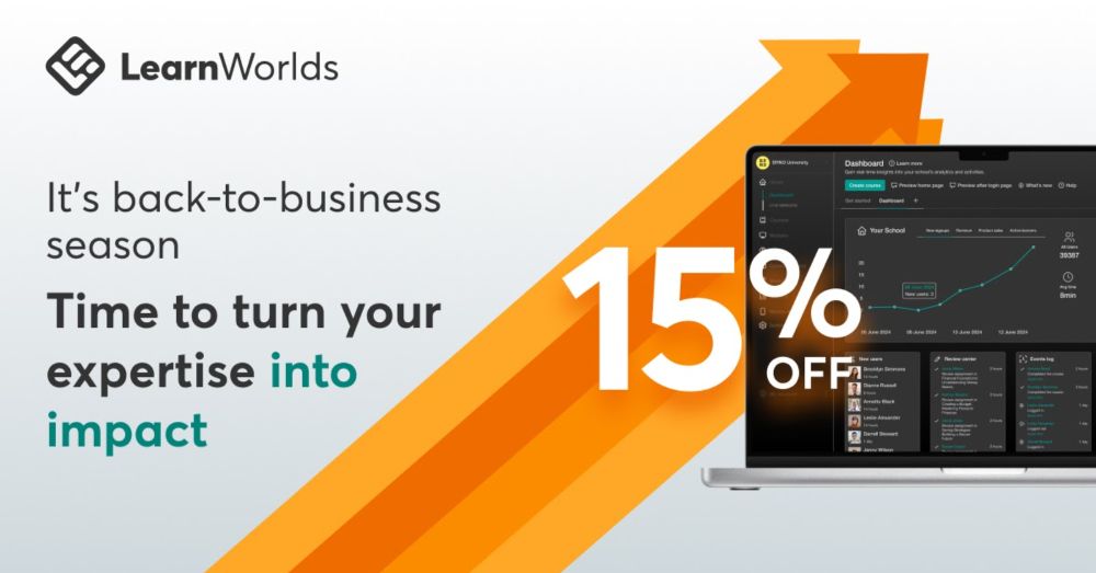 Unlock Success with LearnWorlds Back-to-Business Deal: Save 15% on Pro Trainer & Learning Center Plans!