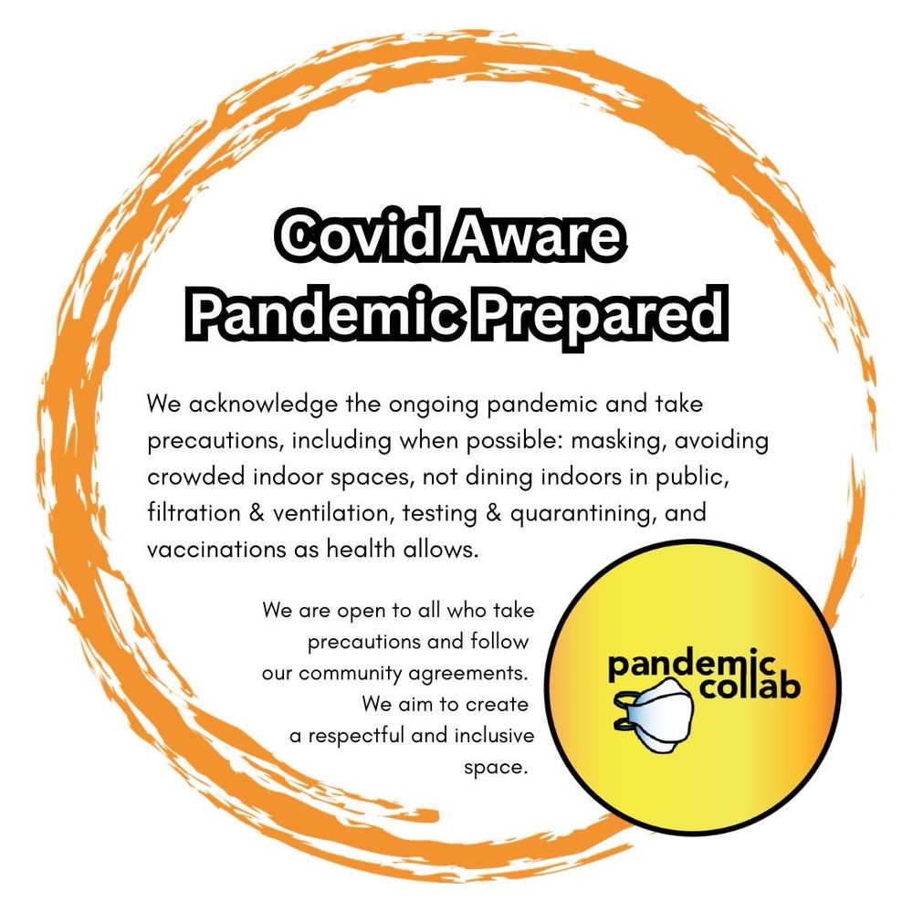 4- A white background with an orange paint smear circle and black text in the center as well as the pandemic collab logo in the bottom right corner.