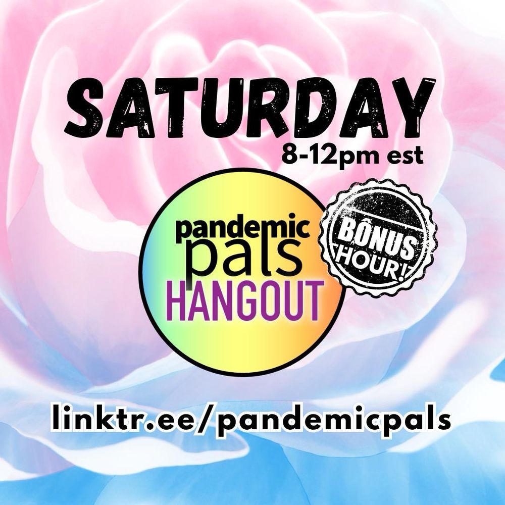 1- A pink and blue flower background with bold black text and the pandemic pals logo in the center.