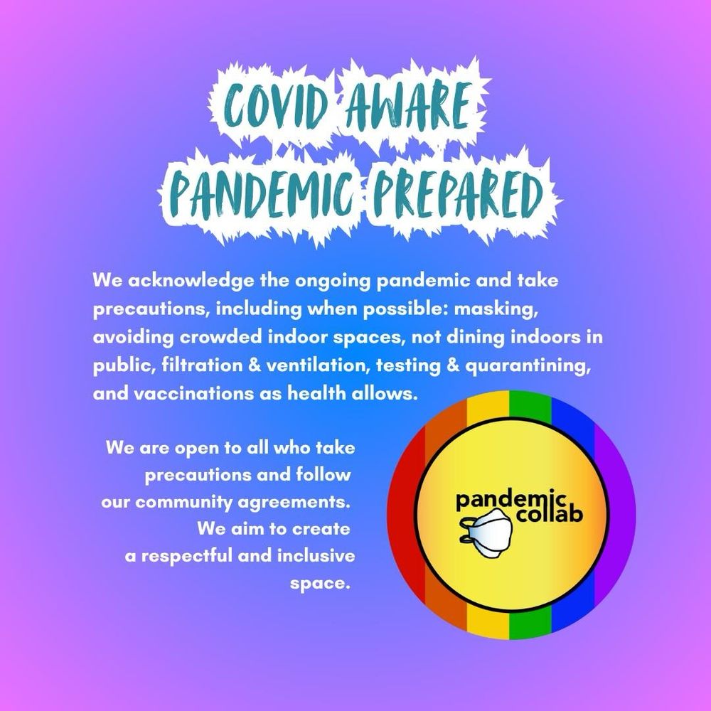 4- Purple gradient background with covid aware and pandemic prepared statement. Linktr.ee/pandemicpals for community guidelines. 