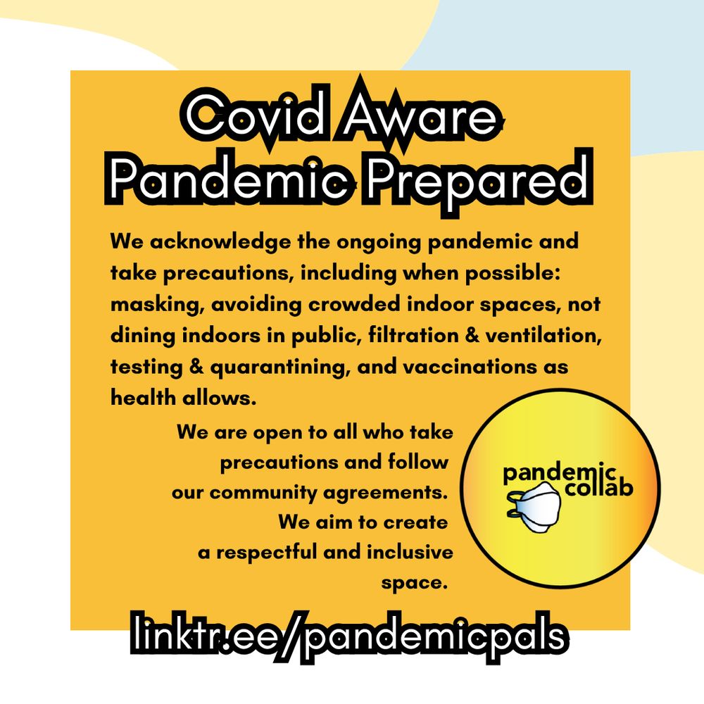 4- White, yellow, and light blue shaped background, with white bold text outlined in black, and black text in the center inside an orange text box. The pandemic collab logo is in the bottom right corner. linktr.ee/pandemicpals