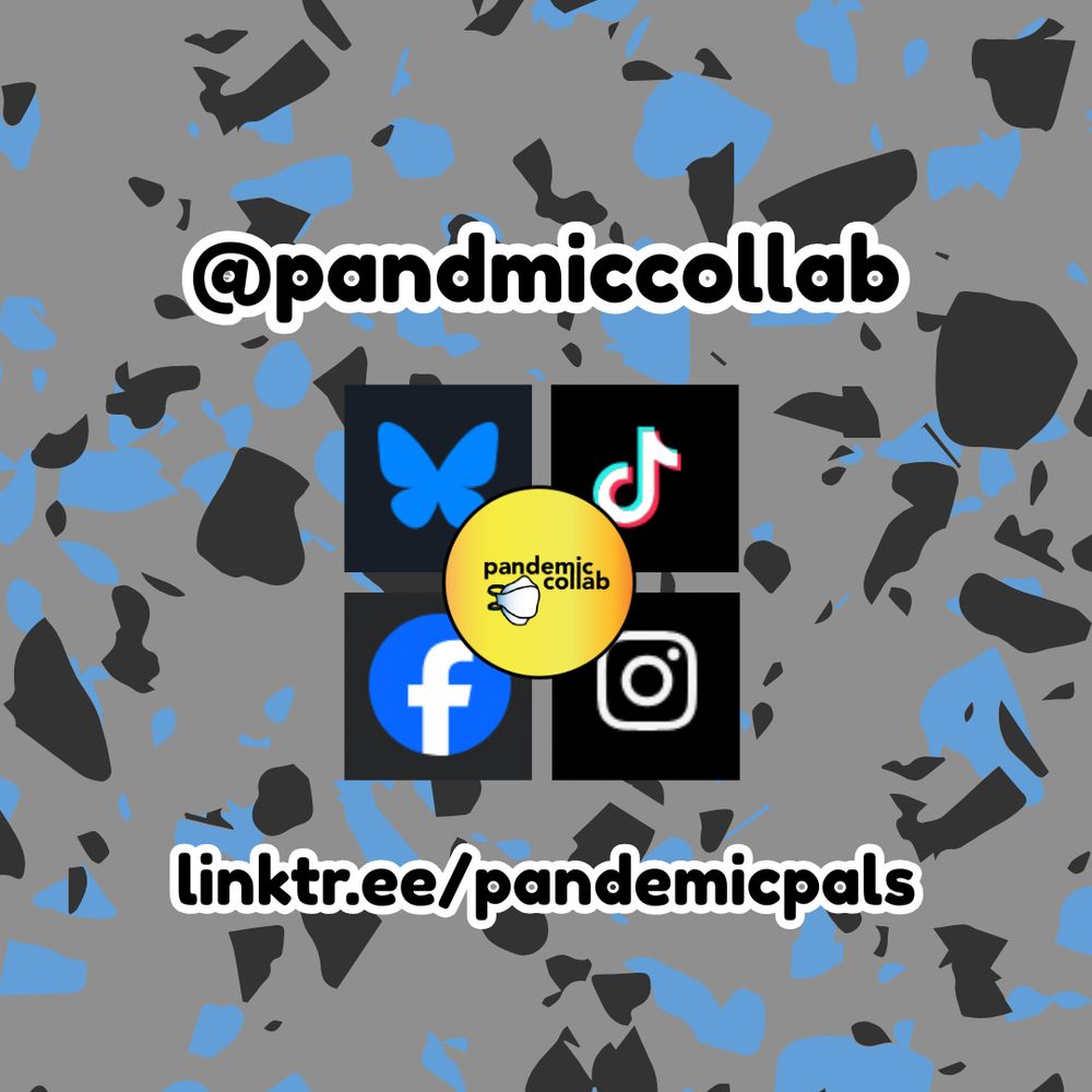Gray, blue, black speckled background and logos for bluesky, TikTok, facebook, instagram in center
