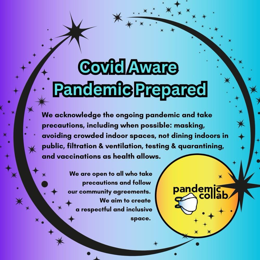 4-Blue to purple gradient background with bold black text and a black circle surrounded by sparkle designs, with the pandemic collab logo in the bottom right corner.
