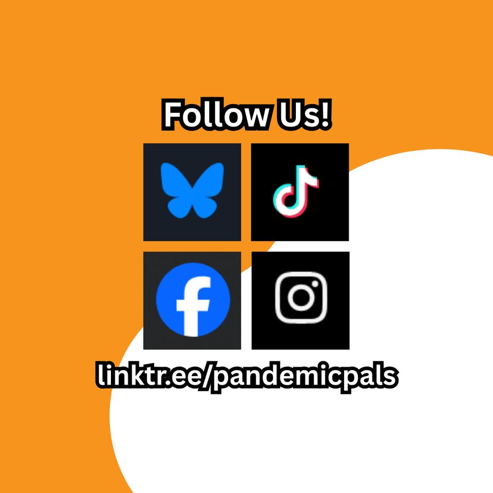 3- An orange and white background with the logos for bluesky, tik tok, facebook, and instagram in the center in a grid.