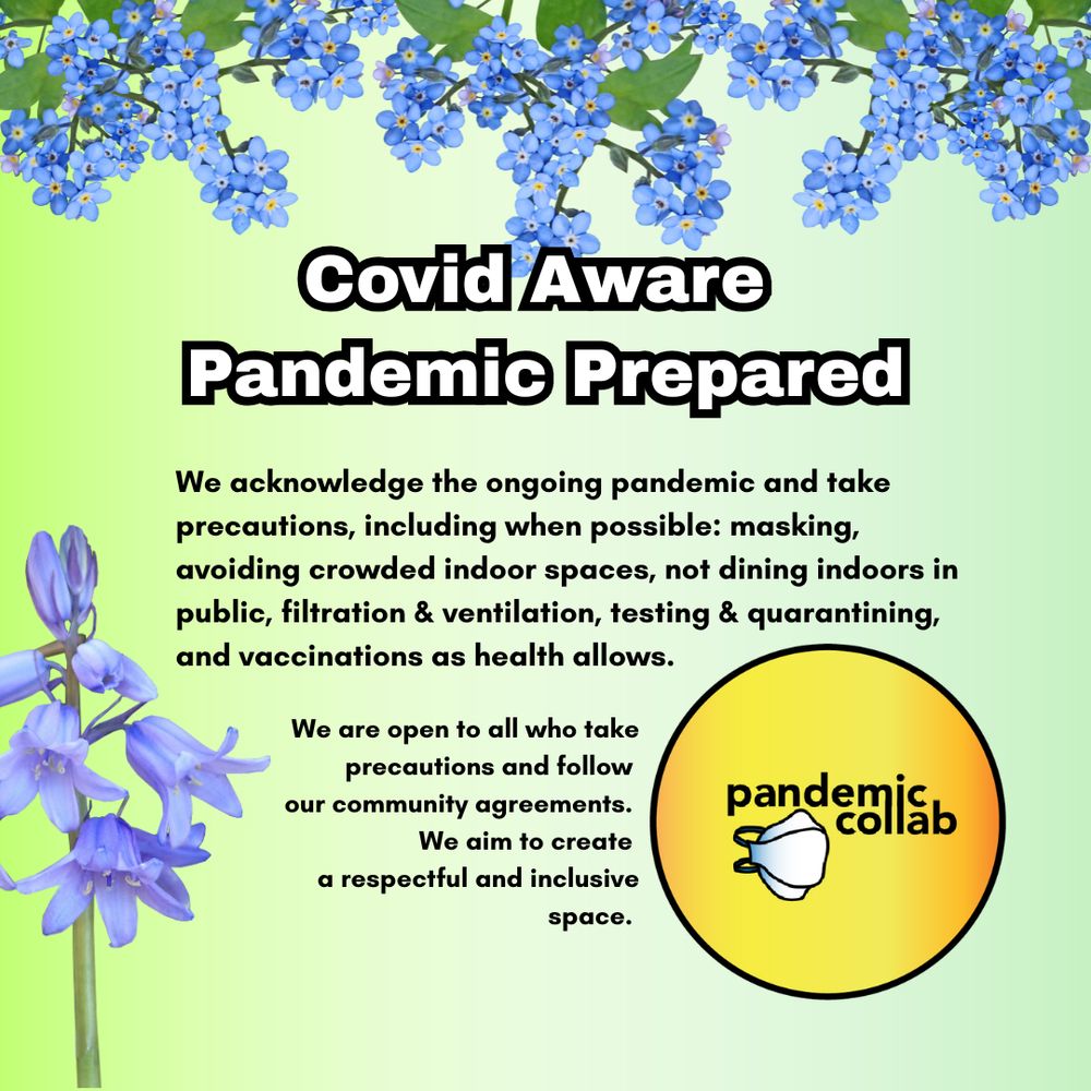 4- green background with blue floral photo border. Covid Aware and Pandemic Prepared.
