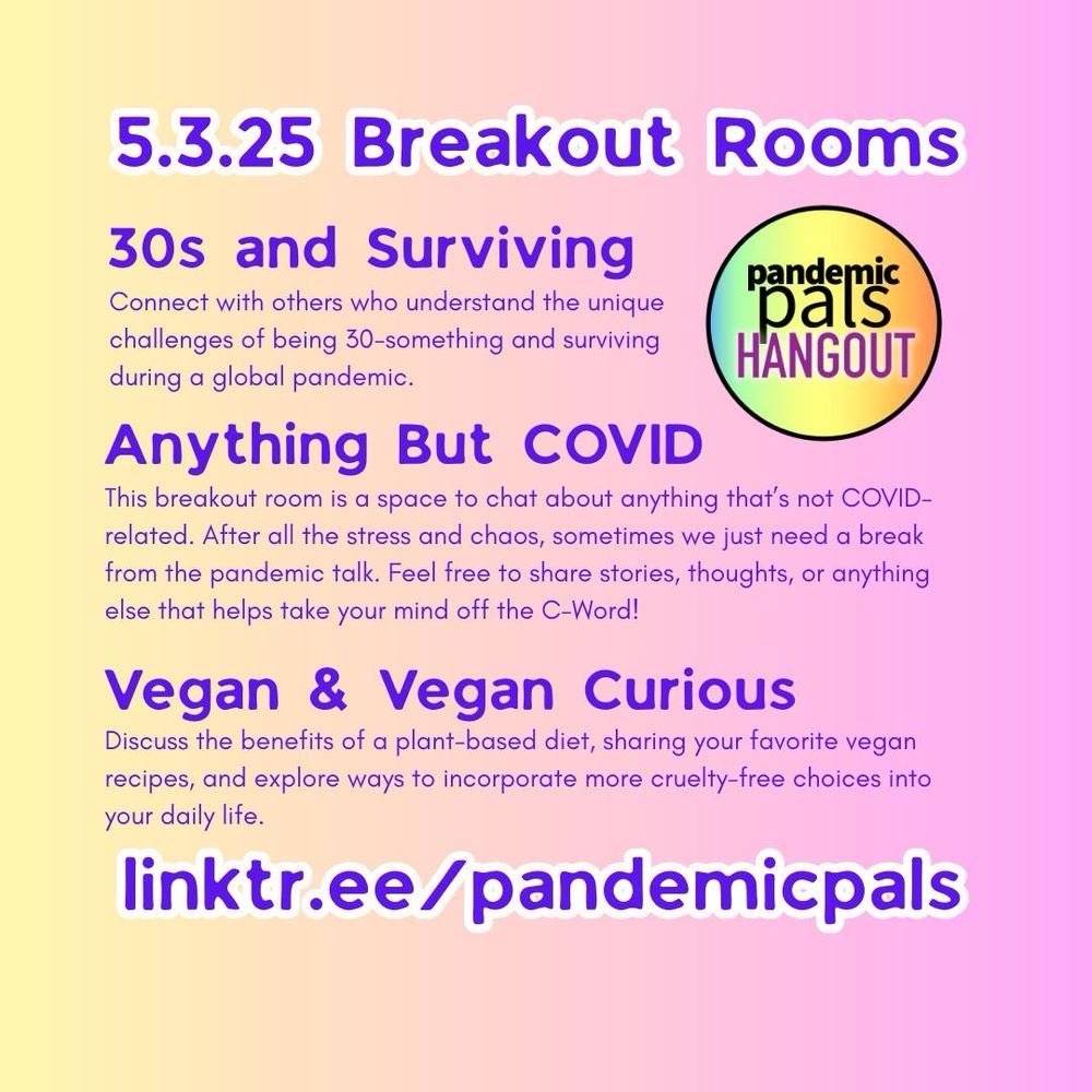 2- Yellow and pink gradient background with purple text for the May 3rd breakout rooms.