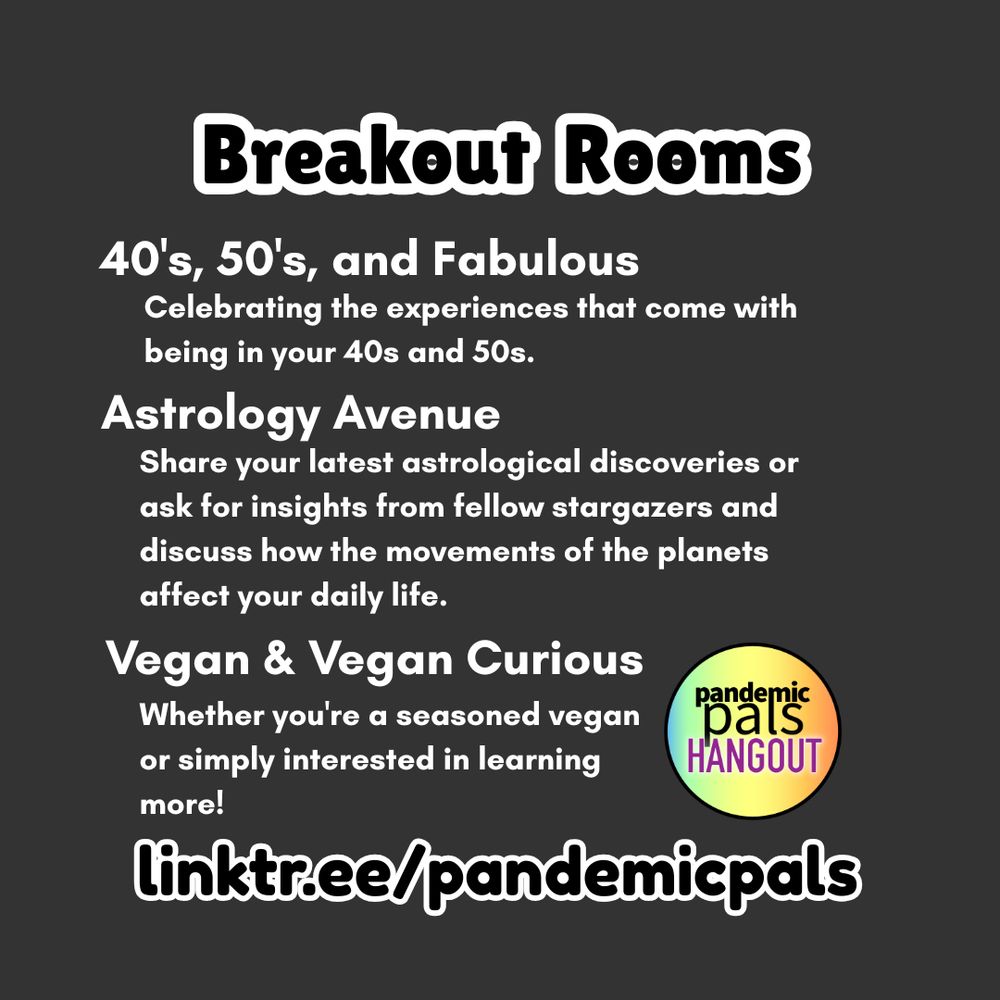 Black background and breakout rooms info in white text 