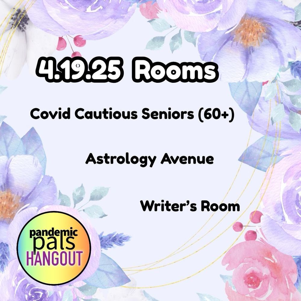 2 - Lavender floral background and pandemic pals logo in the bottom left corner with bold white and black outlined text.