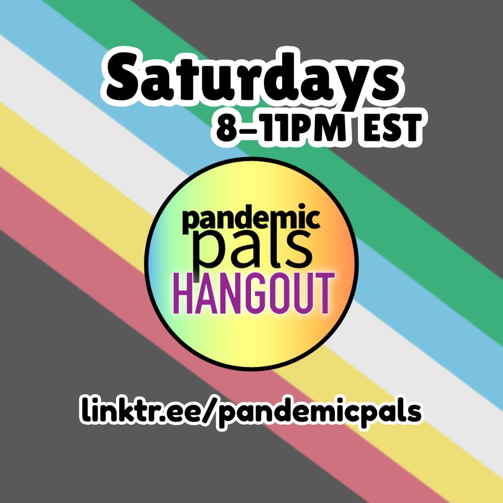 Disability pride flag background and pandemic pals logo 