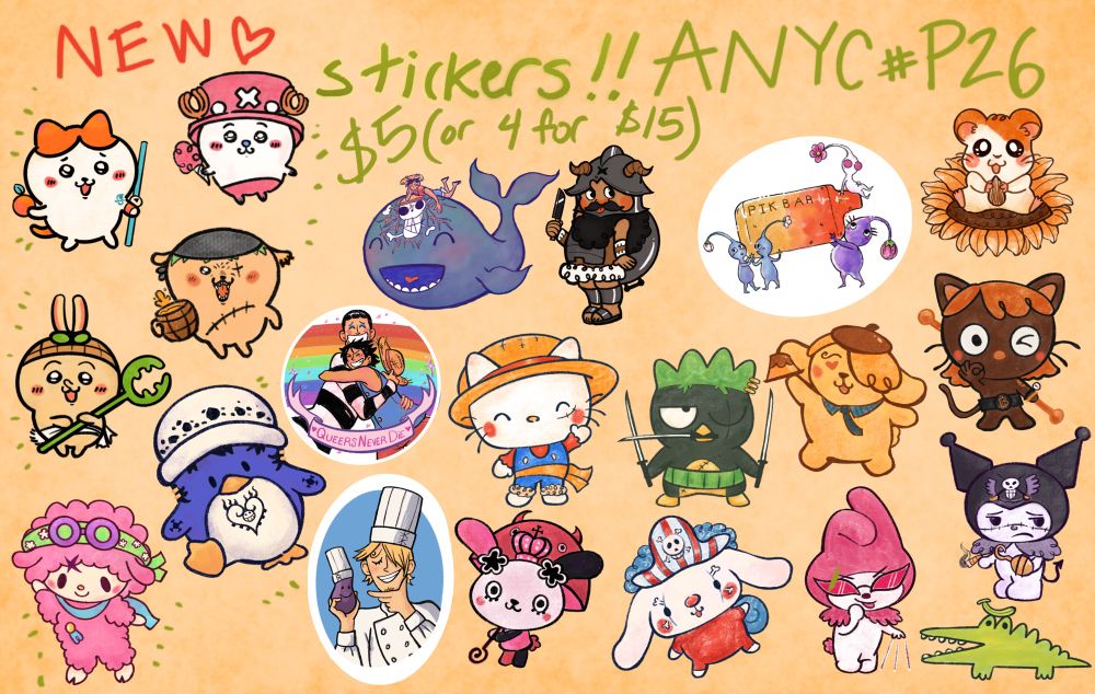 A catalogue of one piece stickers