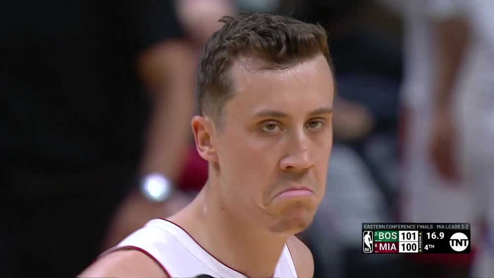 Screenshot of NBA player Duncan Robinson making a frown that looks like a child drew it on him