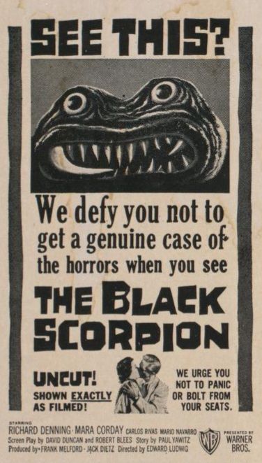 Original 1957 Warner Bros. newspaper advertising proof for "The Black Scorpion."