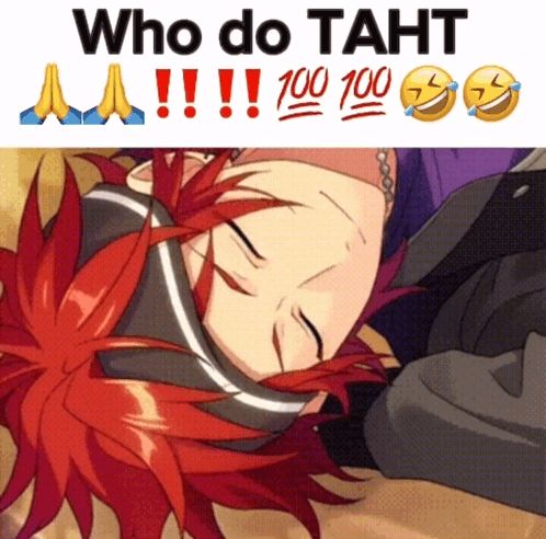 a picture of a red haired anime character with the words who do taht