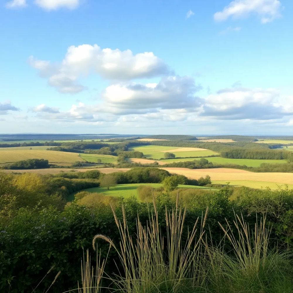 An AI generated image depicting a view of the english countryside poorly cpatured on an iPhone
