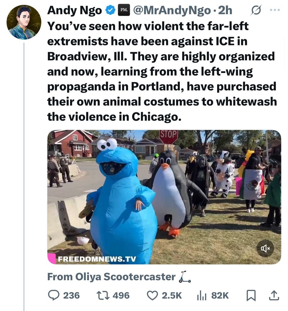 And* Ng* bullshit Twitter post about far left extremists in inflatable suits in Portland. 