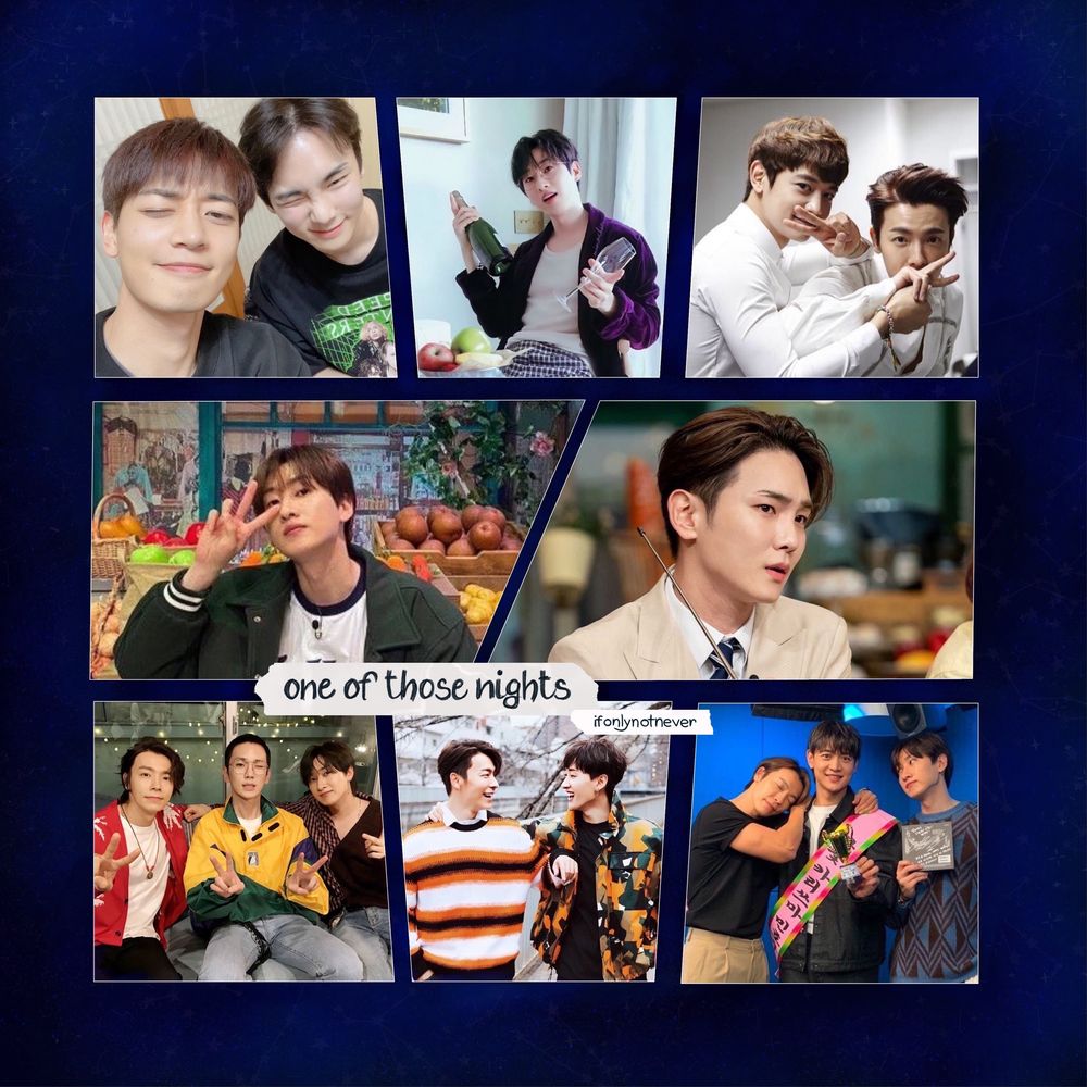 a moodboard for "one of those nights", featuring pictures of eunhyuk, kibum, minho, and donghae, both separately and together.
