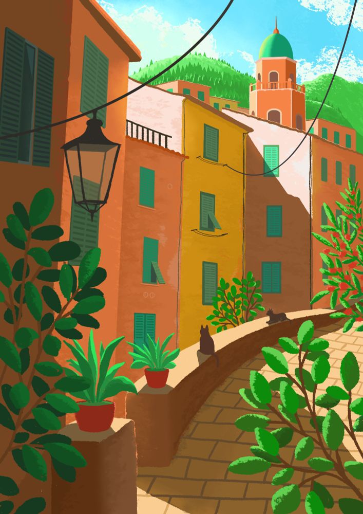 An illustration based in Vernazza, a small Italian village.