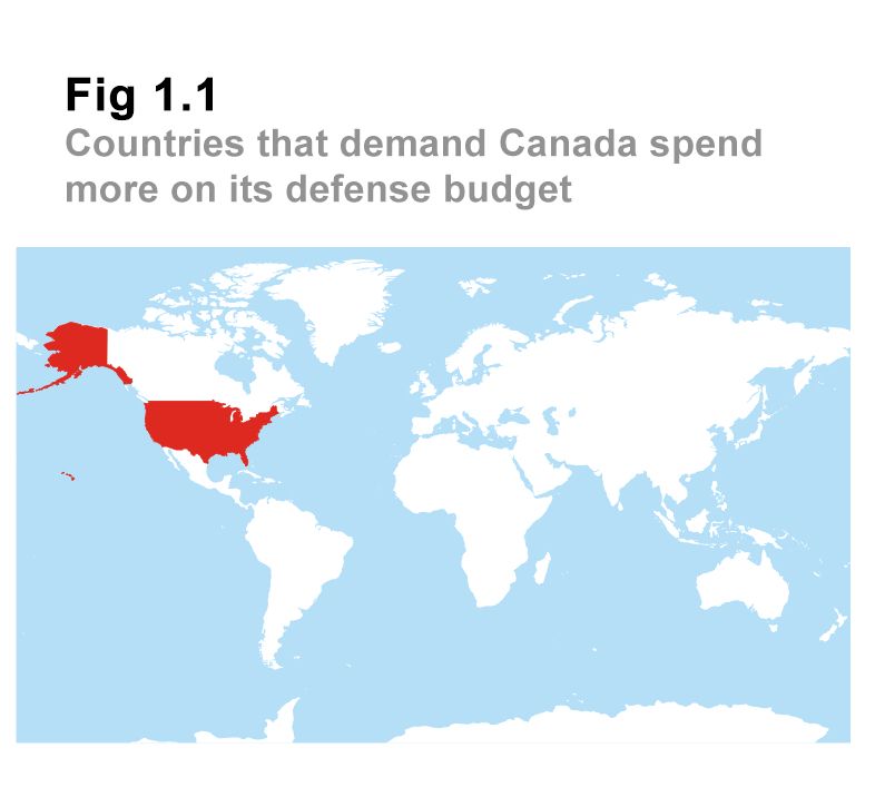 Fig 1.1
Countries that demand Canada spend more on its defense budget

(just the USA is highlighted)