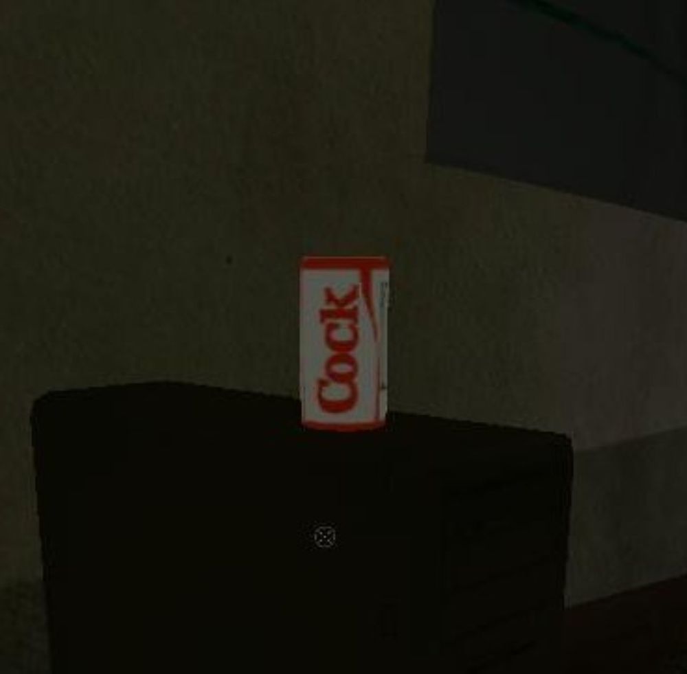 a screenshot of vampire the masquerade bloodlines showing a can of a drink that resembles coca cola but with the label "Cock" instead