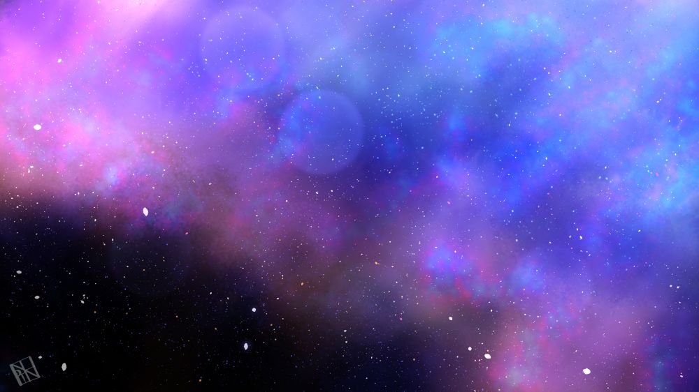 A depiction of outer space, featuring a vast expanse of deep blues and purples, dotted with countless stars, planets and cosmic dust clouds swirl through the void, illuminated by the soft glow of distant stars
 The illustration captures the infinite beauty and mystery of the cosmos