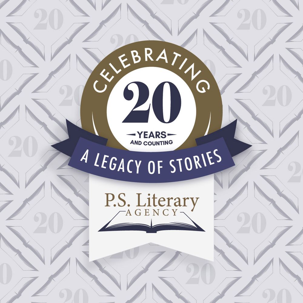 Image depicts a seal that reads "20 Years and Counting! Celebrating a Legacy of Stories" and features the P.S. Literary open book logo.