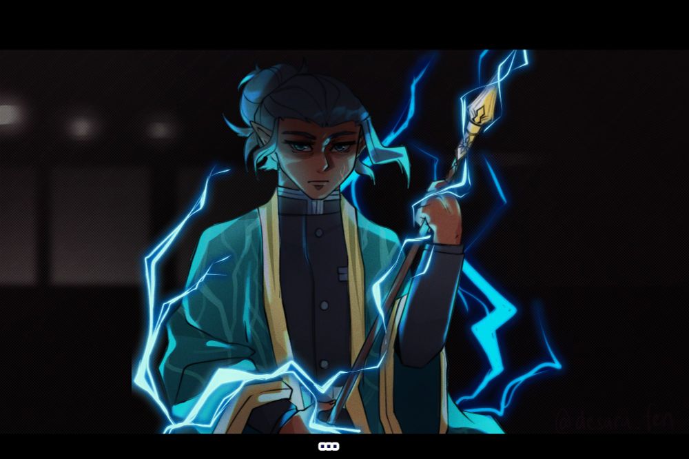 a half elf paladin-bladesinger named Chain Lightning aura farming with lightning surrounding him