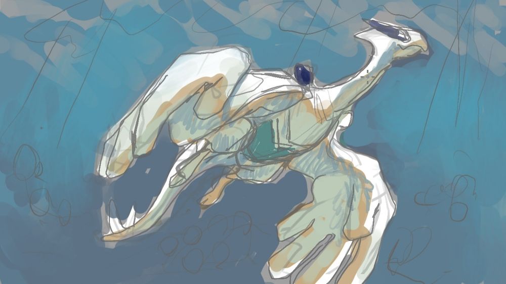Lugia painting: coloured sketch stage