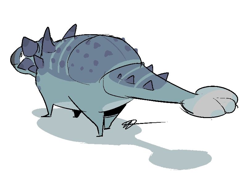 A cute dinosaur Euoplocephalus is standing slightly back from the viewer 