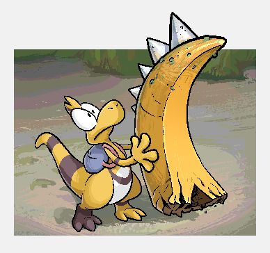 A digital hard pixel drawing in which Zid is holding a curious spiky piece of ... something.
