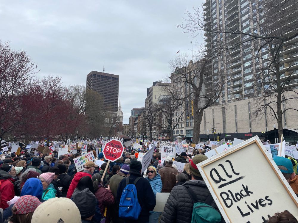 large crowd at the Hands Off rally in Boston, April 5, 2025.
