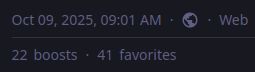 ein screenshot von den metrics des gelinkten posts:
22 boosts und 41 favs