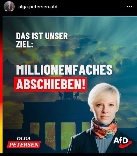 Instagram-Post @olga.petersen.AfD: “Das ist unser Ziel: Millionenfaches Abschieben!”