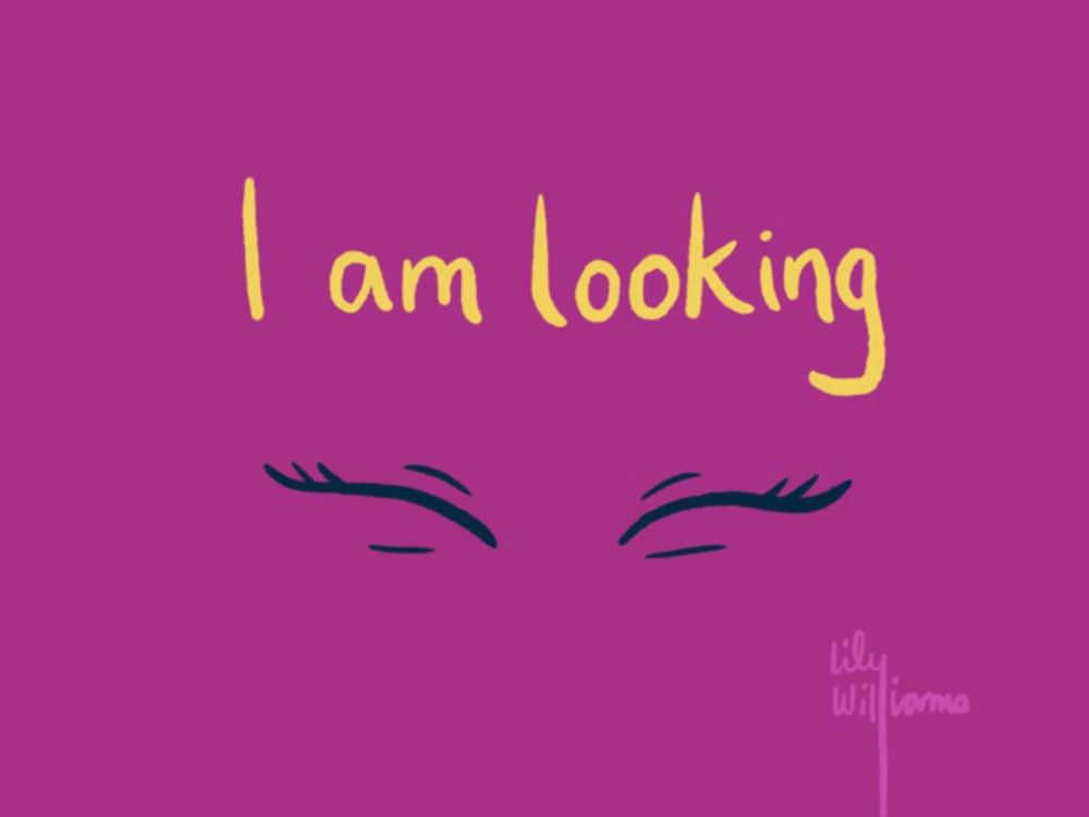 a pink background with a drawing of eyes and the words i am looking