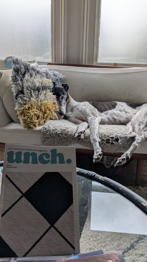 Copy of new Unch magazine, with a 'not bothered' greyhound Roger in the background