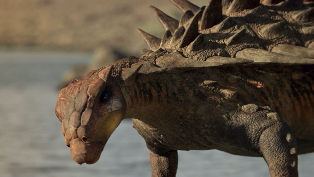 a still from 'walking with dinosaurs' showing gastonia, a type of ankylosaur known as a nodosaurid, which are even more heavily armoured than other ankylosaurs