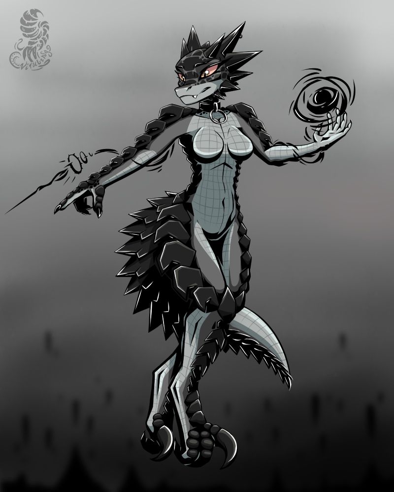 The dark magician female lizard with black spikes and collar